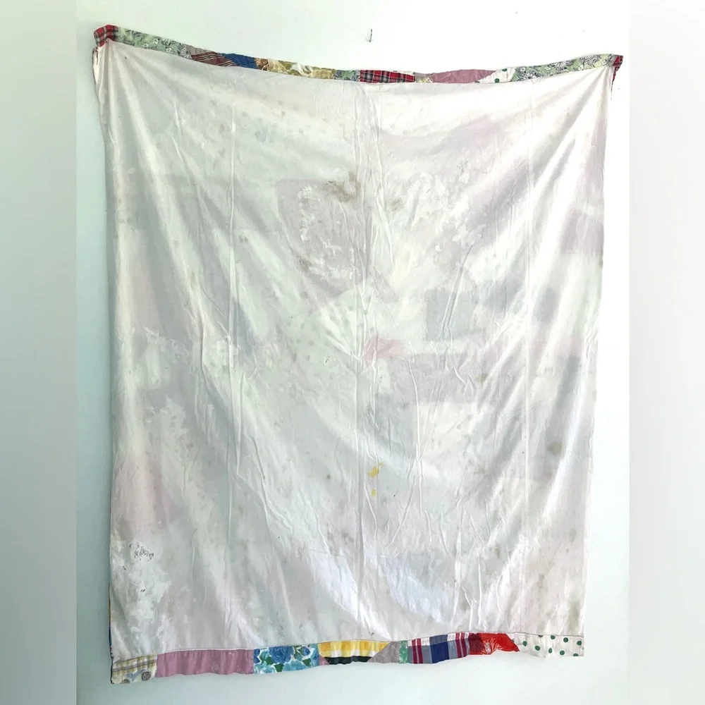 Vintage 40’s crazy quilt feedsack cotton small quilt blanket